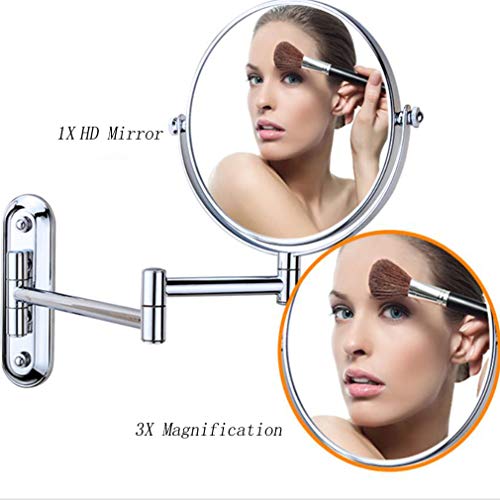 Miroir de courtoisie de maquillage mural double face argenté 3X - 8