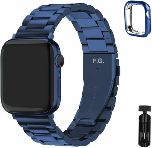 Bracelet en métal bleu 38 mm premium compatible iWatch avec boîtier rigide avant