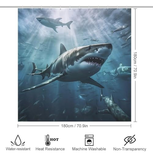 Rideau de douche requin tissu imperméable lavable machine avec 12 crochets 183x183