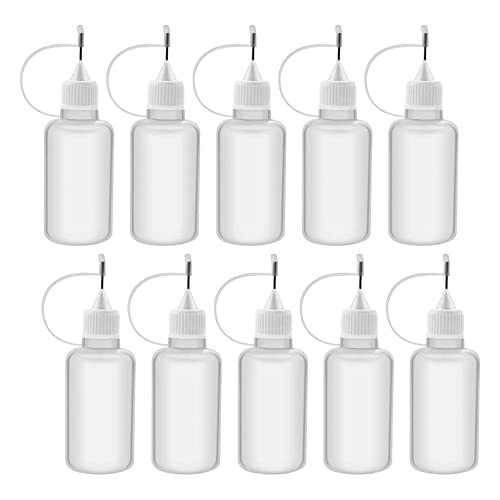 Srutueo 10Pcs 30Ml Plastic Squeezable Tip Applicator Bottle Refillable Dropper Bottles with Needle Tip Caps for Glue DIY