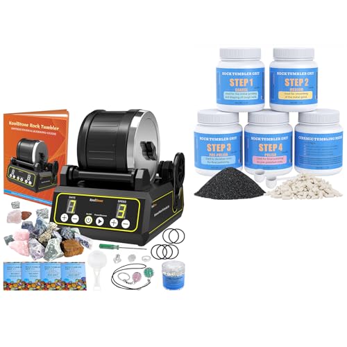 Large 2.5LB Professional Rock Tumbler Kit with 4 Pounds Rock Tumbler Grit and Polish Refill Media Kit, Included Full Accessories