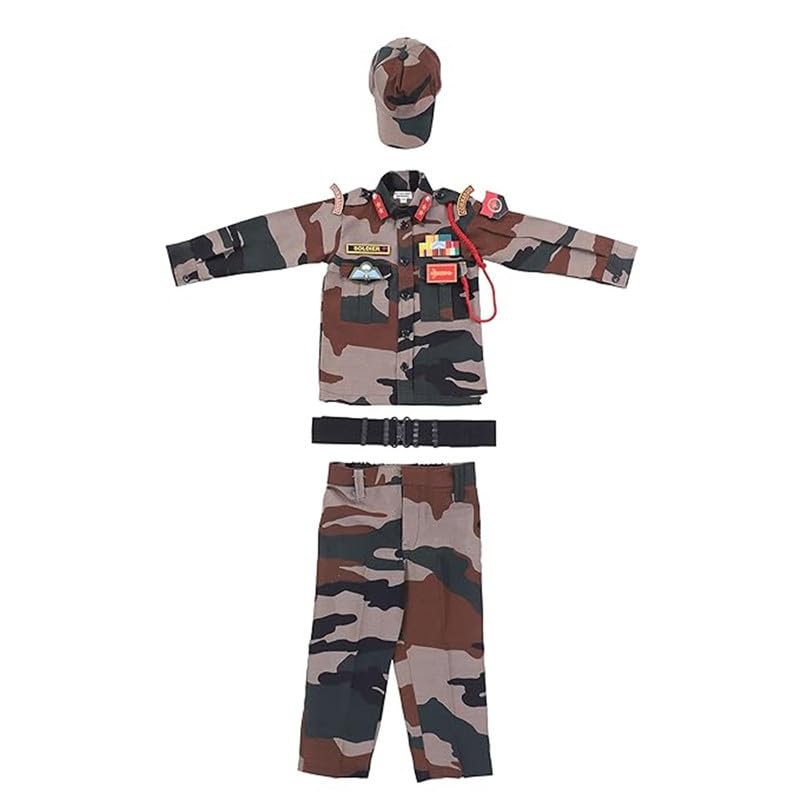 Image of Army Dress for Kids | Indian Military Soldier Fancy Dress Costume | Polyester Fabric | Army Uniform for Boys & Girls | School Fancy Dress, Role Play, Independence Day & Republic Day