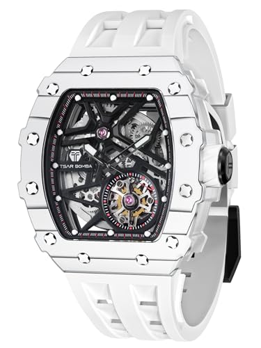 TSAR BOMBA Montre Automatique pour Homme - Montre Tonneau de Luxe - Lunette en Fibre de Carbone - Mouvement Japonais - Étanche à 50M - Lumineux