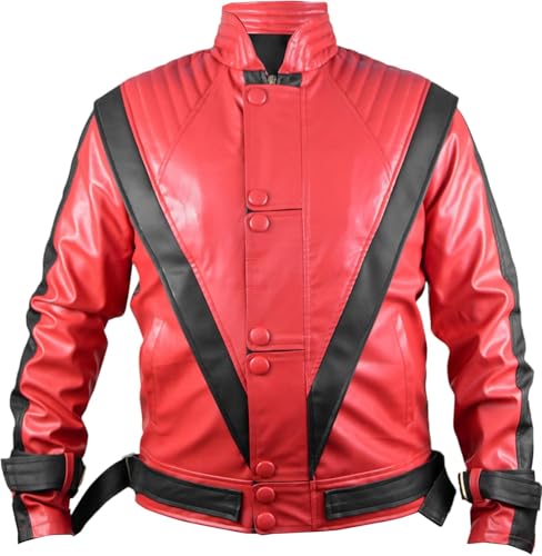 MINHADO Retro Thriller Jacket Red and Black Faux Leather Costume Coat for Men | Classic Halloween Jacket Cosplay Party Outfit | Medium (MMJ-FL-RED-M)