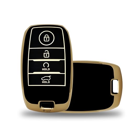 Image of SIAGO TPU Key Cover Compatible with Kia Seltos, Sonet, Carens, Carnival 4 Button Smart Key (Hold Button Down) (Black Pack of 1)