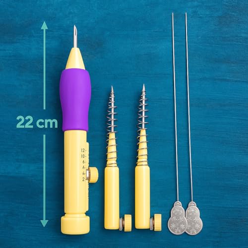 Image of SD Decor Embroidery Kit for Beginners - Complete Punch Needle Set for Embroidery with 3 Needle Sizes, Ergonomic Pen, Adjustable Depths & Threader (Yellow)