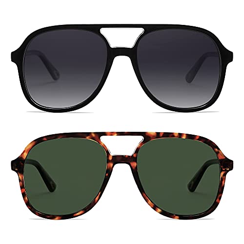 Retro Polarized Aviator Sunglasses Womens Men Vintage Double Bridge Square Sun Glasses AP3606