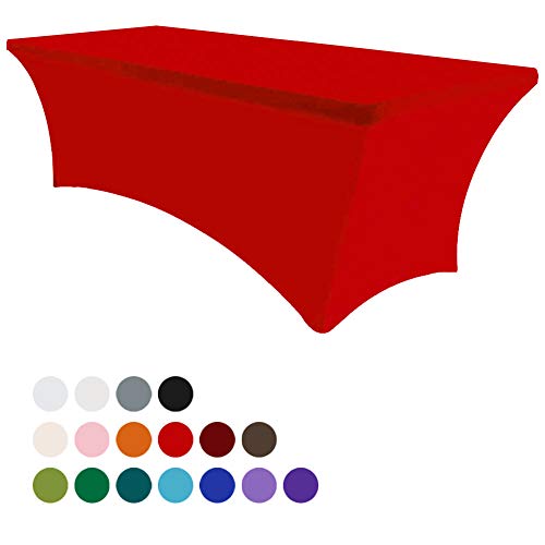 Eurmax 6Ft Rectangular Fitted Spandex Tablecloths Wedding Party Table Covers Event Stretchable Tablecloth (Red)