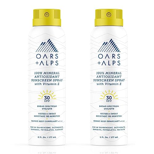 Oars + Alps Mineral Sunscreen Spray for Body Infused with Vitamin E & Antioxidants Water & Sweat Resistant All Skin Types Lightweight Hydrating SPF 30 6oz 2pk