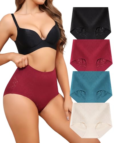 LEVAO Tummy Control High Waisted Underwear for Women Full Coverage No Show Stretch Briefs Seamless Ladies Lace Panties S-XXL