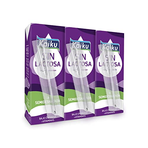 Kaiku - Leche Sin Lactosa Semidesnatada con Vitaminas A, D, E y Ácido Fólico - Pack de 3 x 200 ml