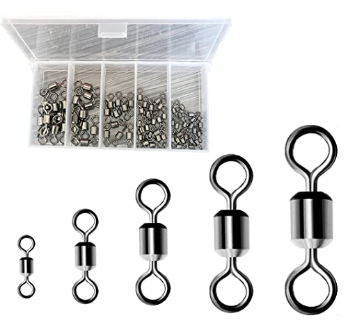 NEJLSD フィッシングスナップスイベルコネクタ 高強度ステンレススチール ターミナルタックル フィッシングライン スイベルコネクタ 安全スナップ付き (70個) 1枚目