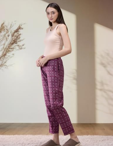 Image of Van Heusen Women's Printed Lounge Pants | Drawstrings & Side Pockets | Ultra Soft Fabric | Relaxed Fit | At home pyjamas | Everyday Comfort | Printed | Style 55306 | Available in Pack of 1 & 2