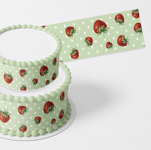 Cakecery Green Strawberry Dots Pattern Edible Icing Image Cake Border