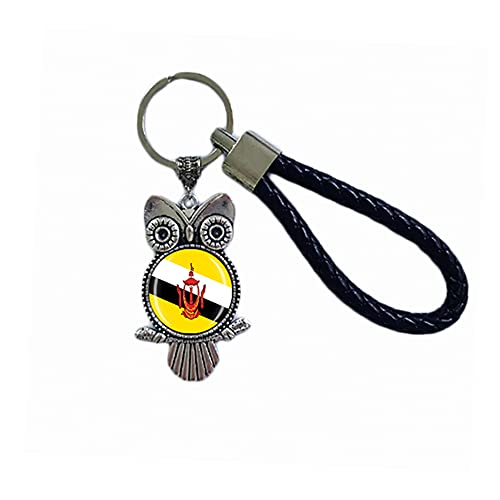 Porte-clés drapeau Brunei Souvenir Cadeau Porte-clés Hibou Pendentif Porte-clés pour homme femme, Brunei, 18 CM (7.09')