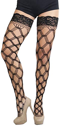 Image of ToBeInStyle Women's Multi-Strand Large Diamond Fence Net Thigh High Stockings
