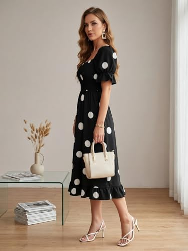 Image of Leriya Fashion Dress for Women | Western Square Neck One Piece Dress for Woman midi | Casual Summer Dresses for Beach & Stylish Party Outifits Puff Sleeve