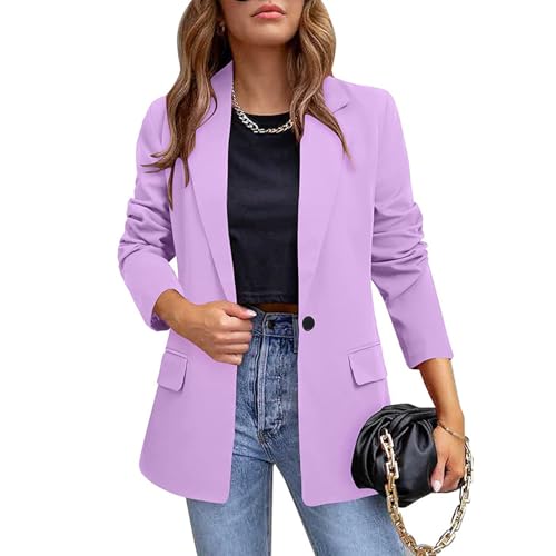 YUNCLOS Womens Casual Suit Blazer 1 Button Long Sleeve Notched Lapel Open Front Jacket for Work Office
