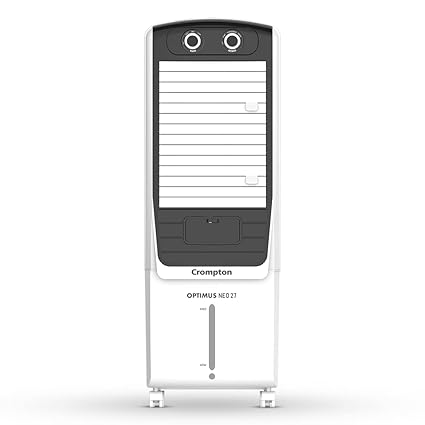 Crompton Optimus Neo Tower Air Cooler- 27L; with Everlast Pump, Auto Fill, 4-Way Air Deflection and High Density Honeycomb pads; White & Black
