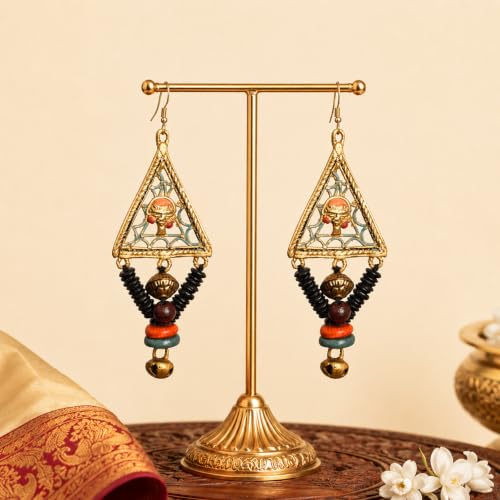 Image of Handcrafted Tribal & Dhokra Art Earrings Collection for Women - Royal Boho Statement Designs in Brass, Wooden, Beaded & Geometric Styles
