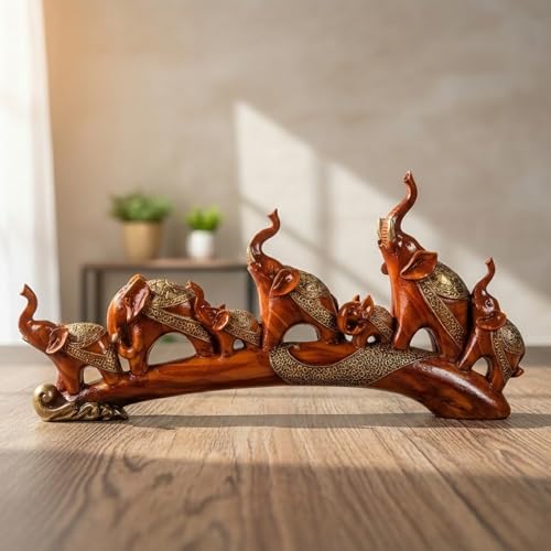 Image of eCraftIndia Resin Feng Shui Elephant Statue Showpiece for Home Decoration Office Living Room TV Cabinet | Elephant Figurine Good Luck Gift for Housewarming Birthday