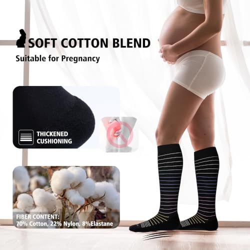 Image of LEVSOX Cotton Compression Socks for Women&Men 20-30mmHg Knee High Cute Support Sock for Nurses Pregnancy Travel
