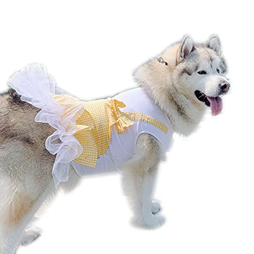 Pet Clothes, Lovely Dog Dresses Plaid Dog Princess Skirt Summer Puppy Tutu Dress Soft Cotton Costume for Small Medium Large Dogs (6XL-Yellow)