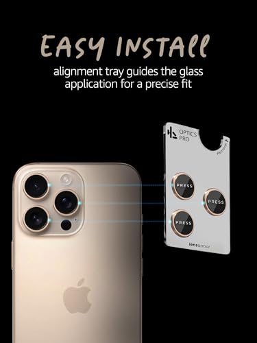 Image of Lensarmor Compatible with iPhone 16 Pro Max Desert Titanium Camera Lens Protector (2-Pack) - Premium 9H Tempered Glass, Military-Grade Anti-Scratch, Alignment Frame for Effortless Installation