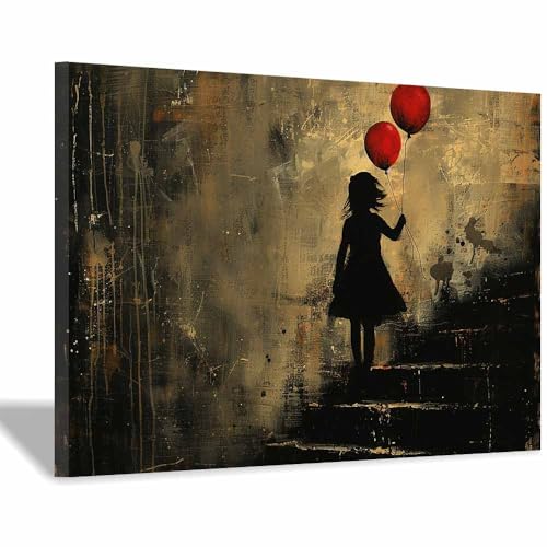Affiche Silhouette Ballons de décoration de chambre rouge poster vintage sur toile encadrée 40x60cm