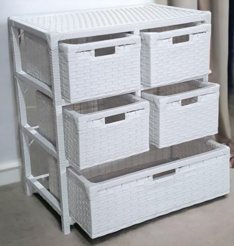 Gaveteiro Organizador Mesa de Cabeceira 5 Gavetas Fibra Sintética 58x34x65 (Branco)