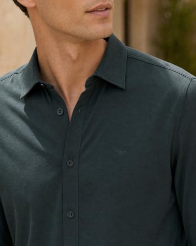 Image of Nobero Everyday Comfort Shirt for Men | Cotton Shirts for Men in 205 GSM Plated Interlock | Stand Collar | Regular Fit | Full Sleeve
