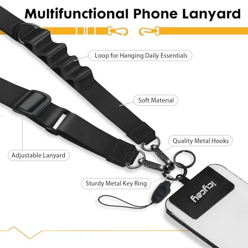 Image of Icycay Phone Lanyard Crossbody Strap Neck Adjustable Teacher Women Black | for Cell Phone Case Keys ID Badges, Anti Theft, Multifuctional, Phone Holder, Travel Hiking Essential Accessories, Gifts