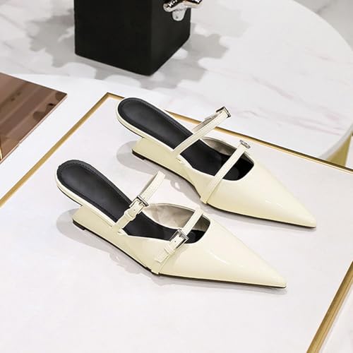 Women's Patent Leather Pointed Toe Wedge Mules with Adjust Instep Buckle Fashion Sexy Closed Toe Slingback MID Chunky Heel Dress Pumps Sandals for Party Prom Work4