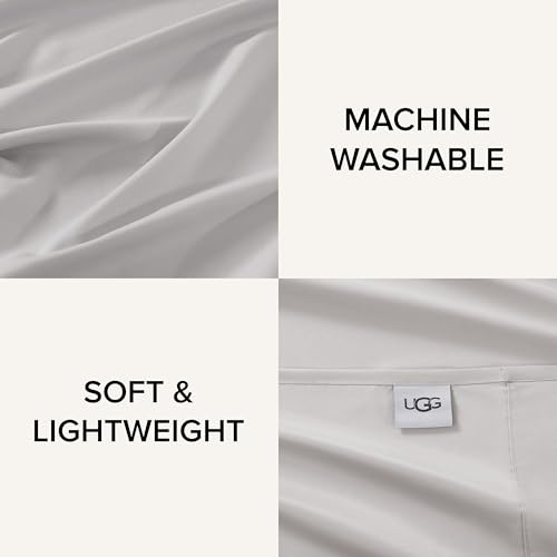 UGG Queen Sheet Set 4-Piece Luxury Cooling Sheets Deep Pockets Premium Bedding with 2 Pillow Shams Hypoallergenic Machine Washable Soft Lightweight Bed Set for Bedroom, Queen, Stone Grey (Hedi) - Image 6