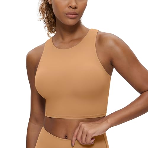 Image of CRZ YOGA Butterluxe High Neck Crop Tank Tops | Light Support, Removable Pads, Yoga, Extremely Soft, Racerback, Longline Sports Bras for Women