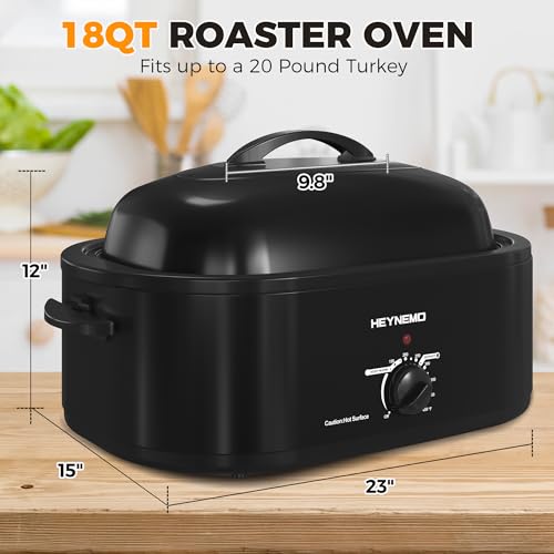 Image of 18 Quart Roaster Oven with Self-Basting Lid, Large Electric Turkey Roaster Oven with Defrost & Warm Function, Adjustable Temperature, Removable Pan & Rack, Stainless Steel, Black