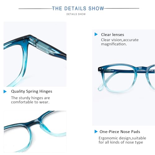 Image of Henotin 3-Pack Blue Light Blocking Reading Glasses,Spring Hinge Computer Readers for Men Women,Anti UV Ray Filter Eyeglasses (Mixed Color-1, 2.75, Diopters)