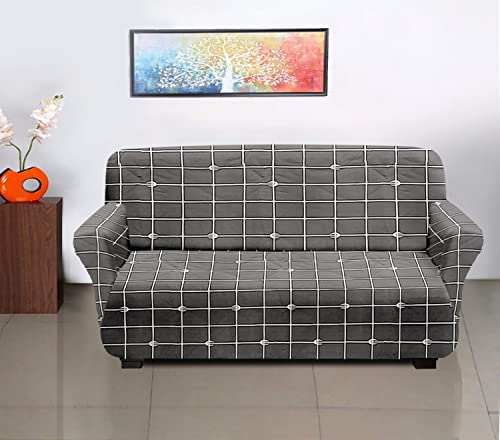 Image of Amazon Brand - Solimo Polyester Streachable Sofa Cover - (3 Seater, Checked Print, Grey)