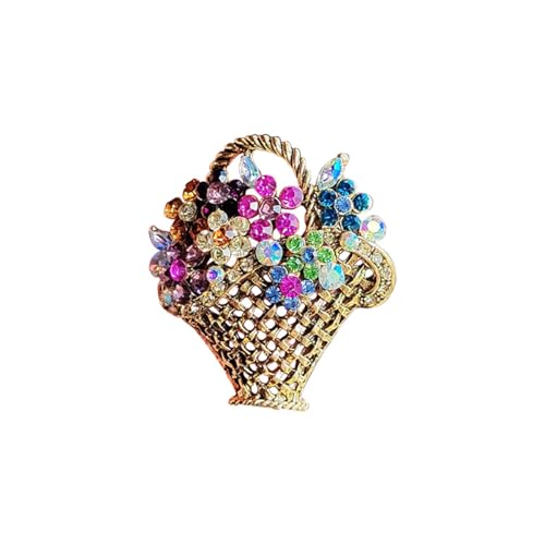 Image of Rhinestone Flower Basket Brooch for Women Colorful Crystal Flower Basket Brooch Pin Dainty Crystal Flower Brooch Pin Elegant Clothing Hat Bag Accessories
