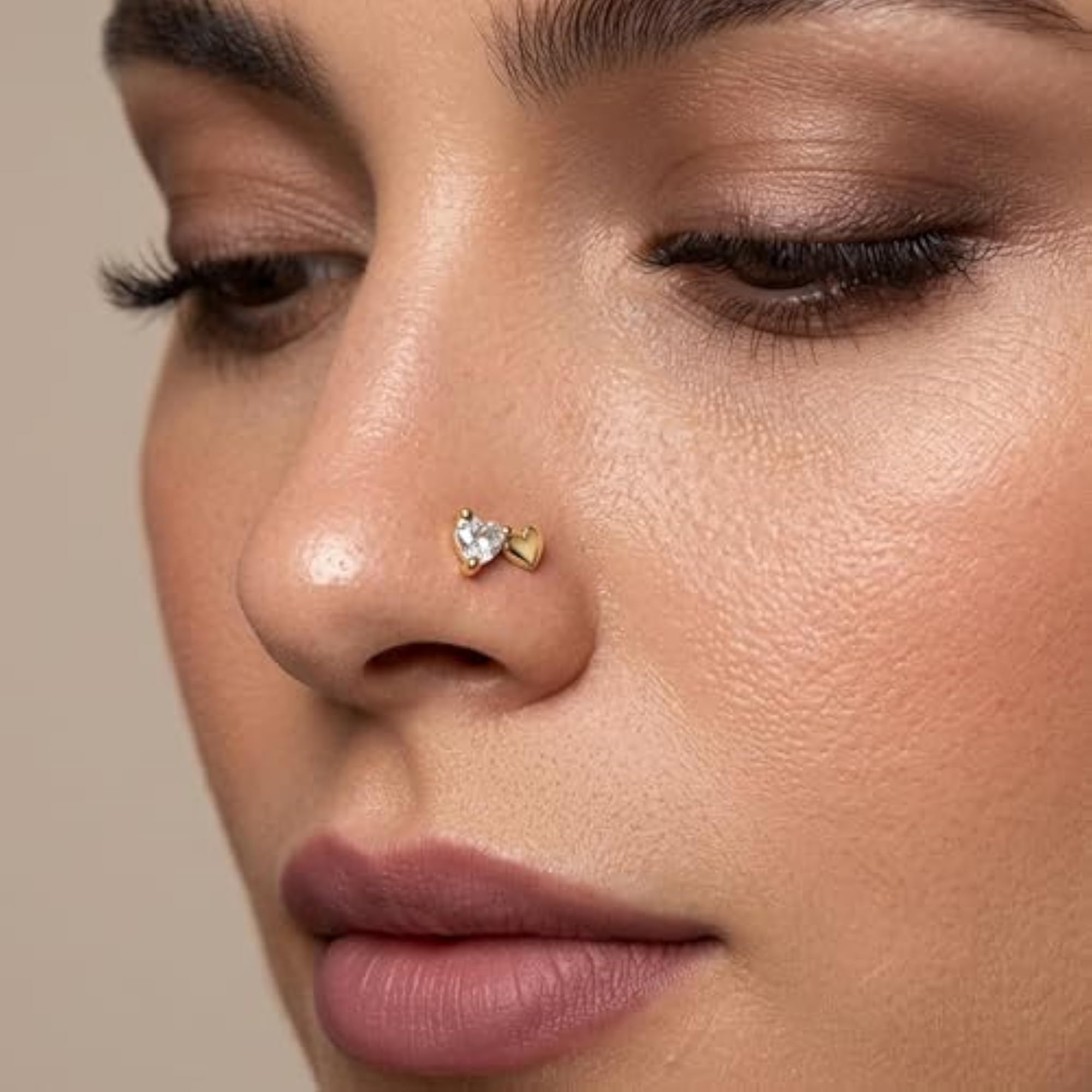 Women's 925 Silver Dual Heart Zircon Nose Pin