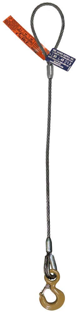 Single Leg Wire Rope Sling | 3.2 Ton Vertical Rated Capacity | Flemish Eye Loop-to-Eye Hook with Safety Latch | 9/16" Dia. | 6' Length | EIPS 6x25 IWRC | Hanes Supply (HSI) Heavy Duty Rigging Cable
