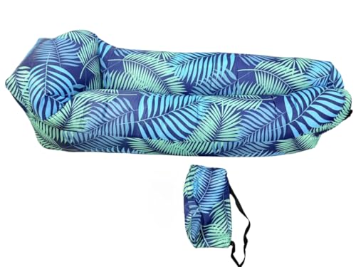 Image of Outdoor Inflatable Lounger with Air-Fill Design, Side Pocket and Carry Bag (Blue)