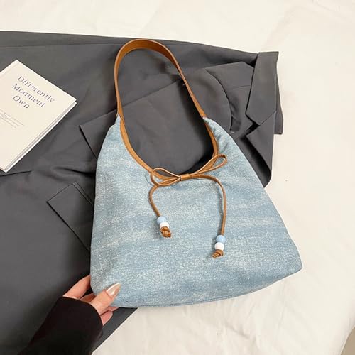 Denim Tote Bag, Bow Rhinestone Shoulder Bag, Large capacity handbag for Women Wedding, Prom, Parties(Brown)4