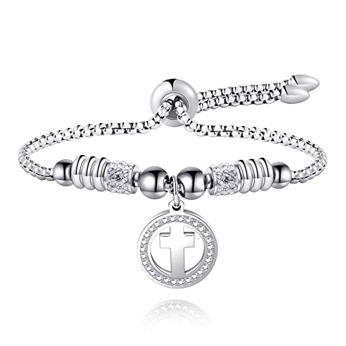 Cross Bracelet For Women Silver Cross Charm Bracelets Adjustable Stainless Steel Jesus Catholic Bracelet Religious Gifts For Women #TOP3