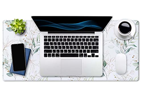 Image of SSOIU Large Mouse Pad, Cute Floral Desk Mat for Desktop, Women Girls Waterproof Gaming Mousepad, Eucalyptus Leaves Computer PC Laptop Protector Writing Pads for School Office Home 35.5 inch x 15.7 inch