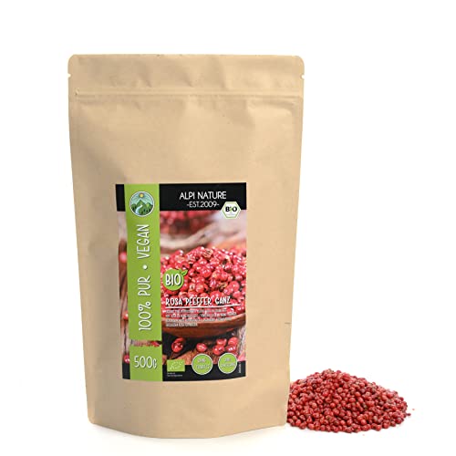 Pimienta rosa ecológica (500g), pimienta rosa ecológica en grano, procedente de cultivo ecológico controlado, probada en laboratorio, 100% pura y natural