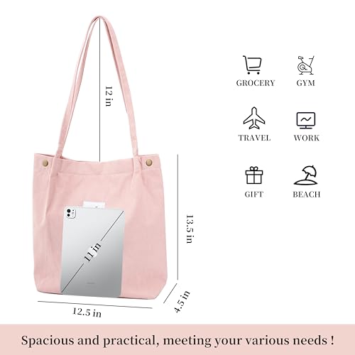 Image of TOPASION Cute Corduroy Tote Bag Canvas Shoulder Handbags for Women Travel Shopping