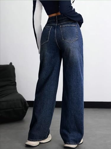 Image of KOTTY Women's High Rise Wide Leg Denim Jeans | Relaxed Fit Casual Everyday Jeans for Women