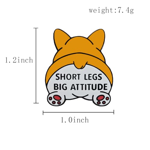 Image of Short Legs Big Attitude Enamel Pin, Funny Corgi Buttock Brooch Badge, Cute Pet Lapel Pin Optimism Gift for Friends