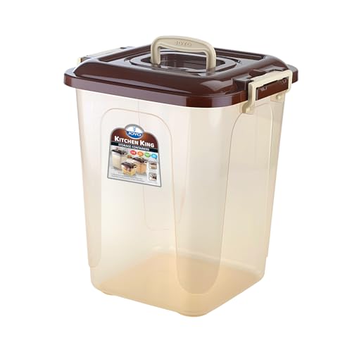 Image of JOYO Kitchen King Container 20.5 L (Pack of 1) Large Rectangular Plastic Container Multipurpose Stackable Storage Box with Lid & Handle - Brown